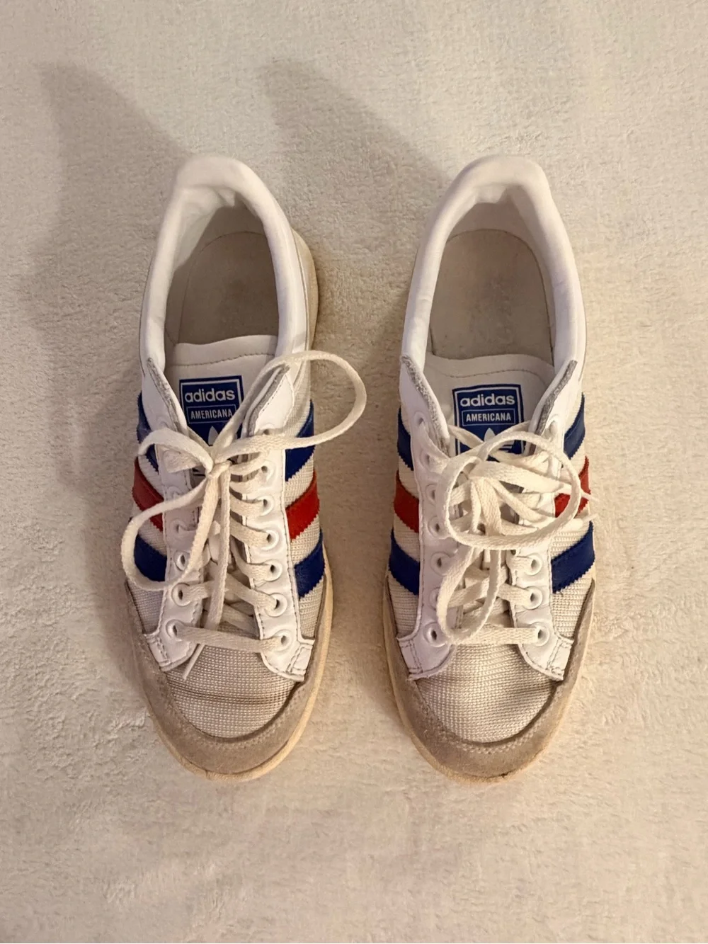 adidas Americana White Sneakers with Blue & Red Stripes